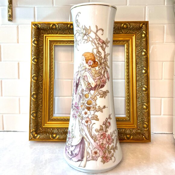 Kaiser Other - KAISER - Vintage 1960s 'La Boheme' Art Nouveau-Style Vase - MCM, Gold, Floral